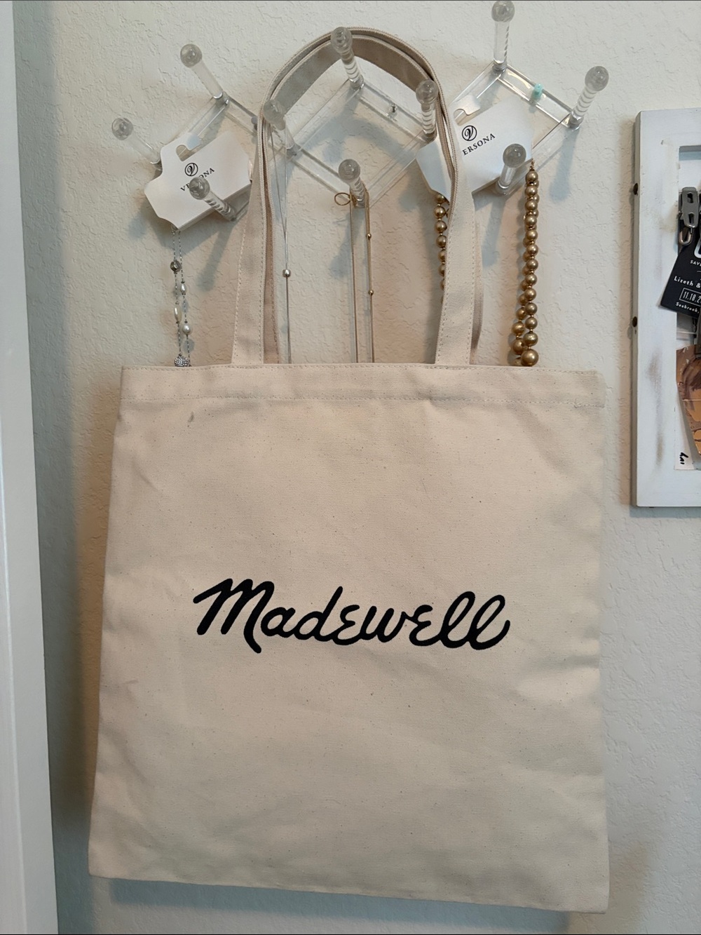 Madewell Cream Canvas Tote with Black Script Logo